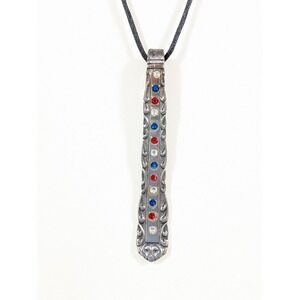 Artisan Spoon Handle Pendant Necklace Rhinestone Silver Tone 24 Inch